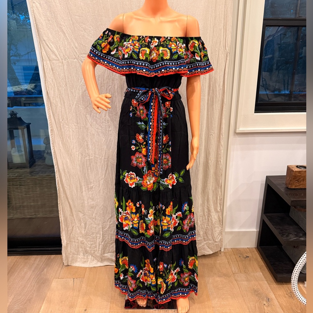 Baltic Born Black Floral Off-Shoulder Maxi Dress